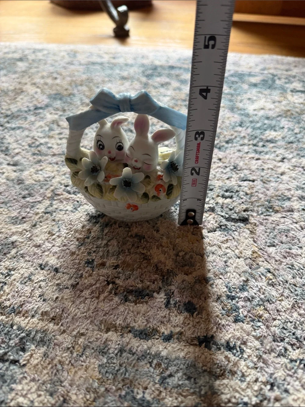 GEORGIAN FINE BONE CHINA BASKET OF BUNNIES & FLOWERS BUNNY